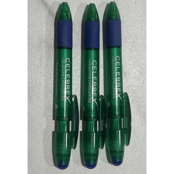 VTG  CELEBREX Advertising Ink Pen Lot Of 3 Green Plastic Doctor Office Gift - Picture 1 of 2